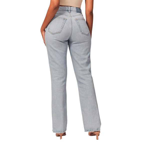 Abercrombie Curve Love 90s Straight Ultra High Rise Light Wash Front Slit 27 - Picture 5 of 12